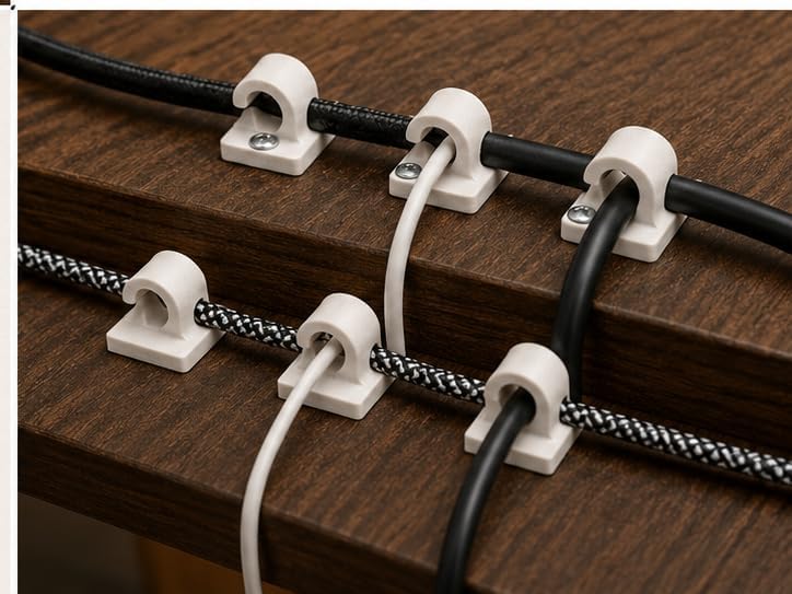 Cable Clips Set – 3D Printed Plastic Cord Organisers with Screw or Adhesive Mounting Options in Multiple Sizes for Desk, Wall and Home Office by Unknown