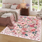 DUKINO 6x9 Area Rugs, Floral Washable Rug for Bedroom Non Slip, Pink - Image 3