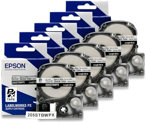 Epson LABELWORKS 205STBWPX-5PK Heat Shrink Tube - Black on White - 5mm by EpsonLABELWORKS