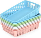8 Pack Classroom Storage Baskets 15''x10''x3'' Large Plastic Paper Trays with Handle Letter Size A4 Paper Toy Basket Turn in Trays for Library Office Desk Drawer Organizing (8, Pastel Color) by BeapTcely