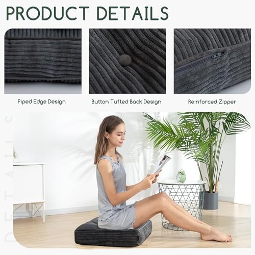 HIGOGOGO Tufted Corduroy Recliner Seat Cushion for Elderly, High Density Foam Large Square Seat Cushion for Recliner Chair, Floor Pillow, Office Chair, Car, No Pressure on Thighs, 20x20x4 - Image 4