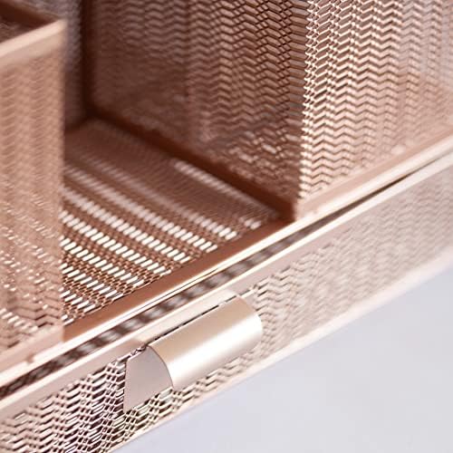 BLU MONACO | Rose Gold Desk Organizer with Sticky Note & File Holder | Metal Mesh Desktop Organizer with Large Drawer & 8 Compartments | Stylish Office, Vanity & Countertop Storage - Image 5