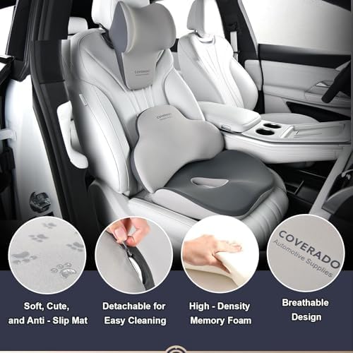 Coverado Car Seat Cushion and Lumbar Support with Headrest Pillow Memory Foam Ergonomic Back Support Driving Seat Cushion Neck Head Pillow, Back Pain Relief, Cushion for Car Driver Office - Image 5