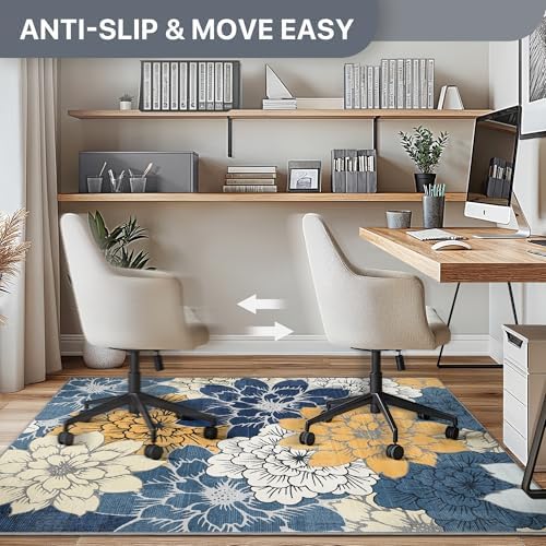 36"x48" Office Chair Mat for Hardwood Floor, Non-Slip Washable Navy Yellow - Image 4