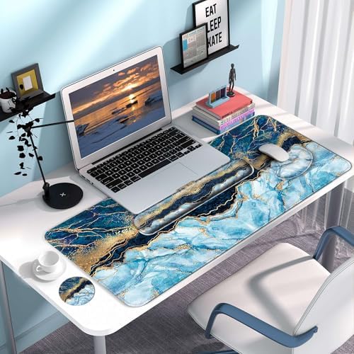Desk Mat Set Keyboard and Mouse Pad with Wrist Rest Support - Image 4