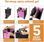 Inspired Living Ultra-Slim Rolling Collapsible Storage Pack-N-Roll Utility-carts, with Telescopic Handle, for Home, Garden, Shopping, Office, School use, Large, Pink & Black - Image 6
