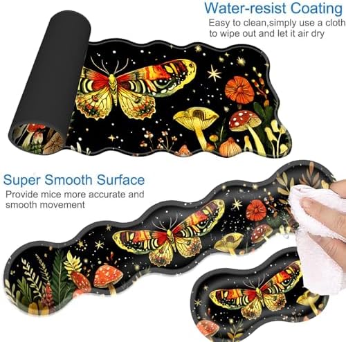Desk Mat, Mouse Pad with Wrist Rest, 4-in-1 Large Mouse Pads for Desk, Ergonomic Mouse Pad and Keyboard Wrist Rest Gaming Keyboard Mat for Office,Mushrooms and Butterflies - Image 3