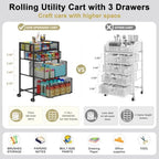 4-Tier Rolling Utility Cart with 3 Drawers, Craft Organizer and Storage with DIY Divider, Art-Craft Supplies with Caster Wheels, Multi-Functional Storage For Classroom, Office, Paints, Artifacts - Image 4