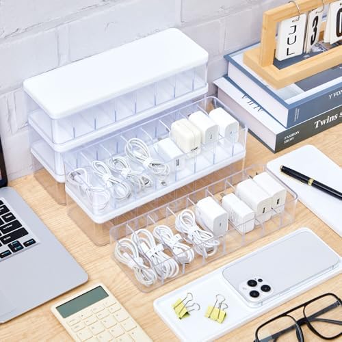 Tatuo Cord Organizer Box with Lid, Clear, White, 6 Pack - Image 5