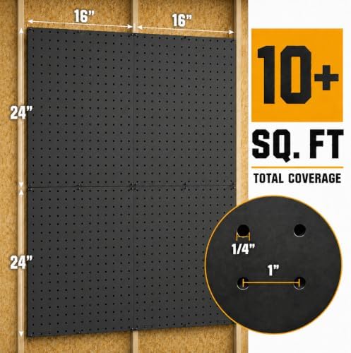 WallPeg Pegboard Kit - 4 Each 24"x16" Peg Board Panels - Made in USA - Mounted Size is 64" x 24" Pegboards Wall Organizer for Walls Home, Garage Tool Storage, Office Organization, Kitchen, Craft Room - Image 3