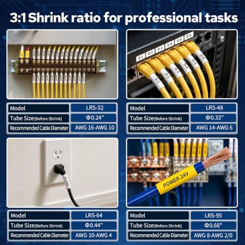 MakeID P31S Heat Shrink Wire and Cable Labels with Ribbon Label Maker – 3:1 Shrink Ratio, Cable Marking in Electrical, Automotive, and Industrial Environments, 0.66" Dia, Black on White - Image 5