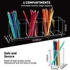 2 Pcs Acrylic Makeup Brush Holder 6 Compartments Pen Organizer, Clear - Image 2