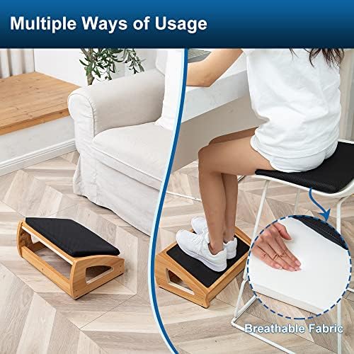 StrongTek Wooden Foot Stool Under Desk, Removable Cushion, 3 Angles - Image 4