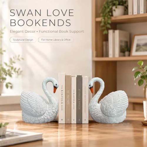 Swan Book Ends Decorative Bookends for Shelves, Elegant Swan Bookends for Bookshelf Decor, Animal Decorative Book Stoppers for Home Office - Image 2