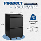 Fesbos 2 Drawers Vertical File Cabinet - Fully Assembled Black Under Desk Mobile Filling Cabinet Small Lockable Home Office File Cabinets for A4/Letter/Legal Size - Image 3