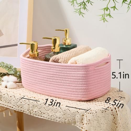 MiniArk Small Storage Baskets for Organizing | Closet Organizer Bins | Shelf Toy Basket | Woven Rope Baskets | Cube Decorative Box | Shallow Basket | 13x8.5x5.1” | 4 Packs Light Pink - Image 3