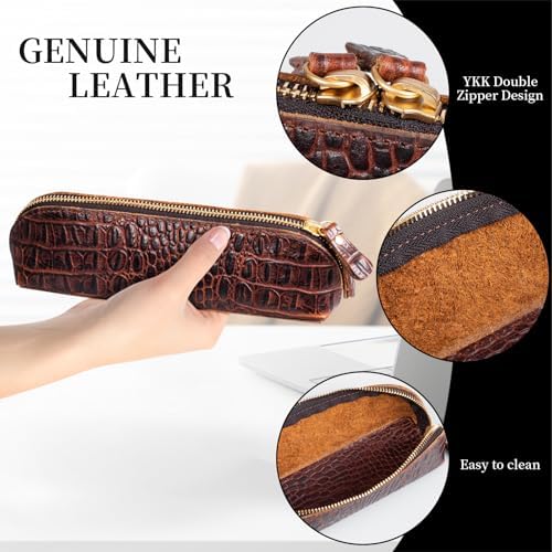 Gexmil Genuine Leather Pen Case, Hand-made Stationery Bag for Work Office - Image 5