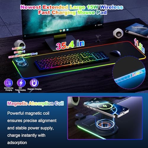 HAUTOCO Wireless Charging Mouse Pad, RGB Large Gaming Desk Mat - Image 2