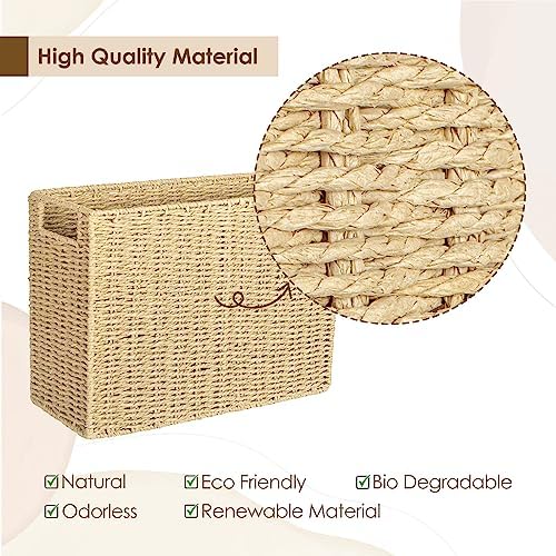 AELS Woven Natural Fibre Magazine Holder, Magazine Rack Floor, Hand-woven Magazine Organizer, Natural Paper Rope Magazine Basket with Handles, Boho Modern Farmhouse Book Basket, Newspaper Holder - Image 5