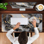 Mouse Pad,Large Pink Desk Mat, 4in1 XXL Mousepad + Keyboard Wrist Rest+Mouse Wrist Rest+Coaster Set with Ergonomic Desk Pad for Home Office Table Computer-Black Golden Marble - Image 4
