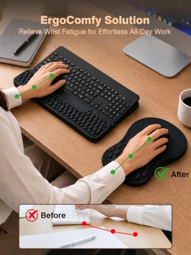 Ergonomic Keyboard and Mouse Pad Combo with Stand/Wrist Rest, Black - Image 3