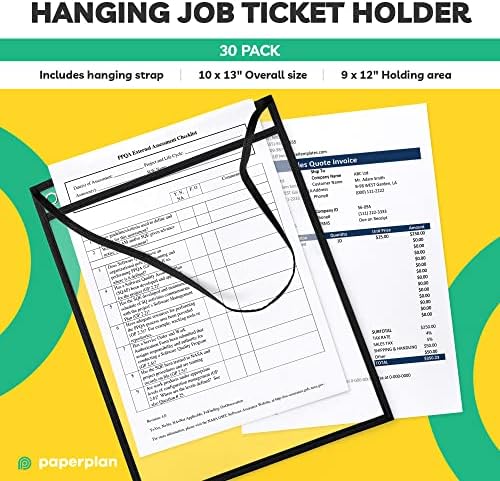 Hanging Job Ticket Holders 9x12 - (30 Pack), 8.5 x 11 Letter Size, Dry Erase Pockets, Clear & Black Plastic Sleeves - Reusable, Water-Resistant - Image 2