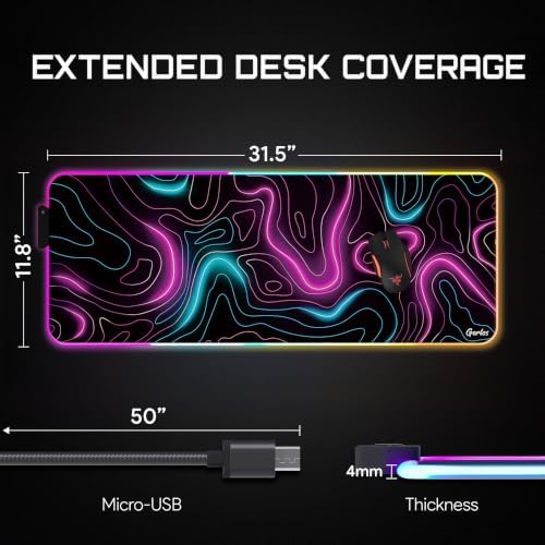Gerlos RGB Gaming Mouse Pad, Large LED Desk Mat for Gamer, 31.5" x 11.8" - Image 3