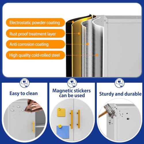 GAIOUS 35.6'' Tall Metal Garage Storage Cabinet with Wheels,Rolling File Cabinet with Lock and Adjustable Shelves,Outdoor Steel Tool Cabinet for Home,Office,Garage,White Gray - Image 7