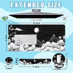 Moon Mountain Desk Mat Set Black White Landscape Zen Mountain Mouse Pad with Wrist Rest 4in1 Desk Mat for Desktop Ergonomic Keyboard Wrist Support Anti-Slip Computer Mouse Pad Home Office Gaming - Image 2