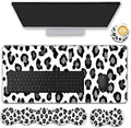 Mouse Pad Set,(31.5×11.8 in) Desk Pad + Keyboard Wrist Rest Support + Mouse Wrist Rest + Coaster for Office,Home,Computer,Laptop - 4 Black and White Leopard Print by FGDRFGRW