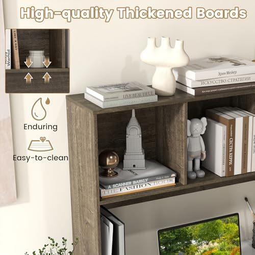 LDAILY Desktop Bookshelf, 2-Tier Office Desk Shelf Organizer with 4 Shelves, 37’’L Wood Storage Rack Display Shelf for Computer Desk, Office, Dorm, Bedroom (Grey) - Image 5