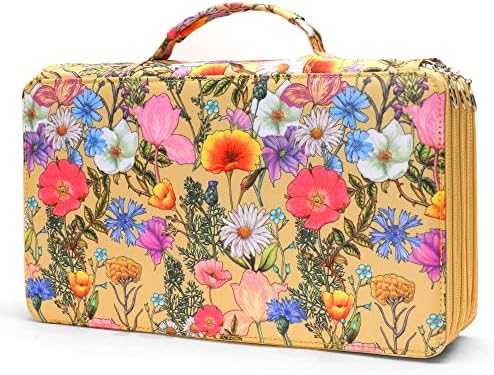 Vomgomfom PU Leather Pencil Case, Holds 100 Markers/300 Pens,Yellow Flower by Vomgomfom