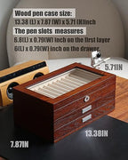 wood pen display case 36 slot Fountain pen Box storage Organizer with drawer, Top Glass Window Pen Collection Display Case - Image 4