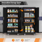VINGLI Rolling Metal Storage Cabinet with Adjustable Shelves, 71'' Tall Garage Storage Cabinet with Wheels, Locking Tool Cabinets for Home Office Garage Gym School (Black) - Image 4