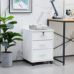 OFCASA 3 Drawer File Cabinet with Lock, Small Rolling Filing Cabinets for Home Office, Wooden Under Desk File Cabinet with Wheels, Mobile Storage Cabinet Printer Stand, for Letter/Legal/A4 Size, White by OFCASA