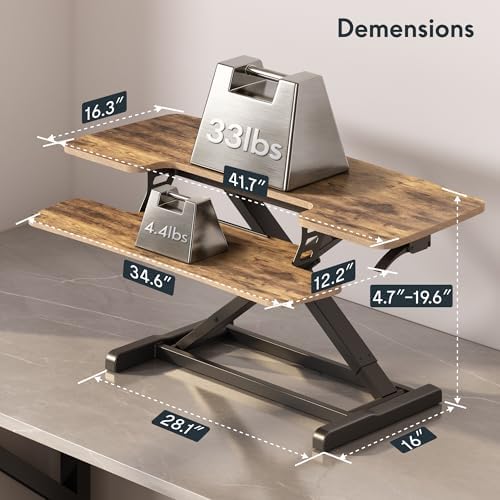 FLEXISPOT Standing Desk Converter 42" Extra Large Desk Riser, Spacious Desktop Riser Sit Stand Computer Workstation with Wide Keyboard Tray, Ergonomic Height Adjustable Stand Up Desk Converter, Black - Image 3