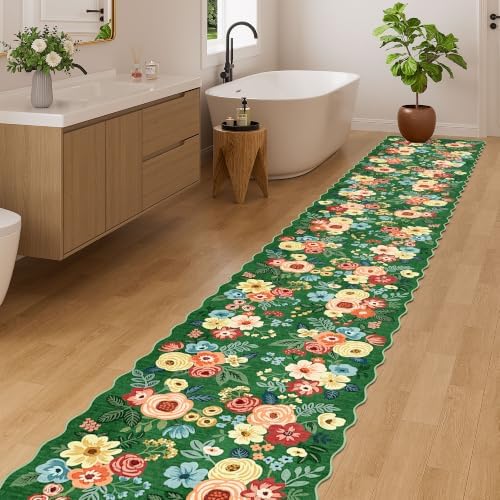 DUKINO 2x14 Hallway Runner Rug, Floral Washable Kitchen Rug, Dark Green - Image 3