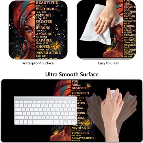 Large Gaming Mouse Pad+ Keyboard Wrist Rest Set, Ergonomics Memory Foam Mouse Mat Wrist Rest Support, Waterproof Extended Mousepad 31.5x11.8in, African American Women Black Girl Black Desk Pad - Image 2