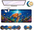 Large Keyboard Mouse Pad Set, Extended Mouse Pad+Keyboard Wrist Rest Support, Memory Foam Ergonomic Easy Typing, 4Pcs (31.5×11.8 in) Desk Pad Set for Office Home,Sea Turtle Swimming Underwater by Unknown