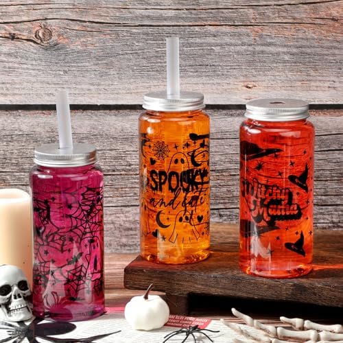 Meanplan 24 Pcs Halloween Ghost Plastic Cup with Lids and Straws Bulk 14 oz - Image 2