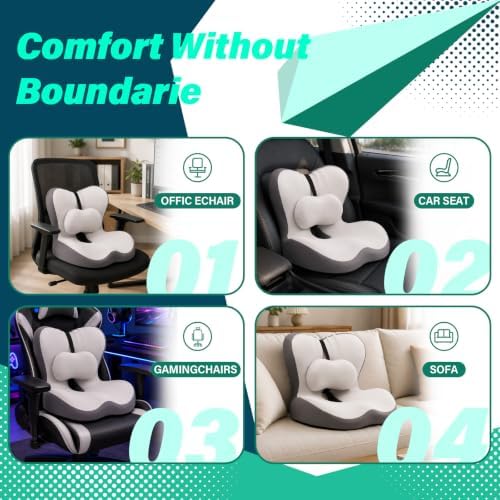 Dracey Seat Cushion for Office Chair and Car, Office Chair Cushion, L-Shaped Ergonomic Seat Cushions, Car Seat Cushion, for Truck Lumbar Pillow Memory Foam Seat Cushion Gaming Chair Desk Chair Cushion - Image 5