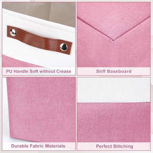 Bagnizer Collapsible Fabric Storage Cubes 11x11 Cube Storage Bins, 4 Pack Closet Baskets Box with Handles for Organizing, Shelf, Toys, Clothes, Home, Office, Nursery (Pink&White) - Image 6