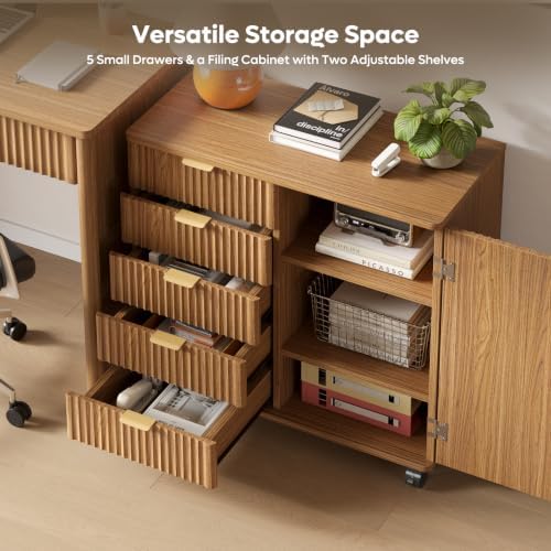 Bestier Office Storage Cabinet with 5 Drawer Adjustable Shelf, Brown - Image 3