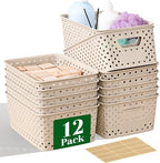Homaigie 12 Pack Plastic Storage Baskets for Organizing, Storage Baskets for Shelves with Handles, Small Storage Bins with Labels, Classroom Storage Organization for Cabinet,Closet, Office,Natural by Unknown