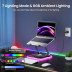 RGB Laptop Stand for Desk, 360 Rotating Base Ergonomic Laptop Riser, Height & Angle Adjustable Aluminum Notebook Holder, Foldable Computer Stand Fits 10-16” MacBook Pro/Air, Dell, HP - Image 3