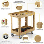 ELAFROS 2-Tier Heavy Duty Utility Rolling Cart, 34 x 17 in, 5" Wheels, Sand - Image 5