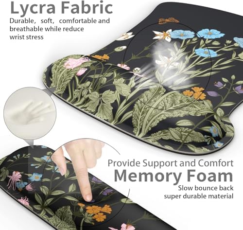 Ergonomic Mouse Pad & Wrist Rest - Memory Foam Set with Black Flower Design for Computer Keyboard (03_Black Garden) - Image 3