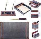DACASSO Wood & Leather Desk Set - Luxury Leather Desk Pad & Desk Organization Essentials - Office Organization & Executive Desk Decor - (Walnut and Black, 8 Piece) - Image 3