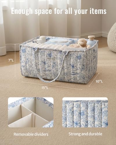Blissful Diary Floral Diaper Caddy Organizer, Storage Basket, Blue Floral - Image 3