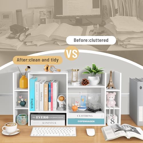 YIGANG Desk Shelf Organizer, 3-Tier Desktop Bookshelf for Computer Desk, Small Tabletop Hutch Storage Rack, Wood Office Supplies Organizer for Dorm, Home & Student (29 Inch Wide)，White - Image 7
